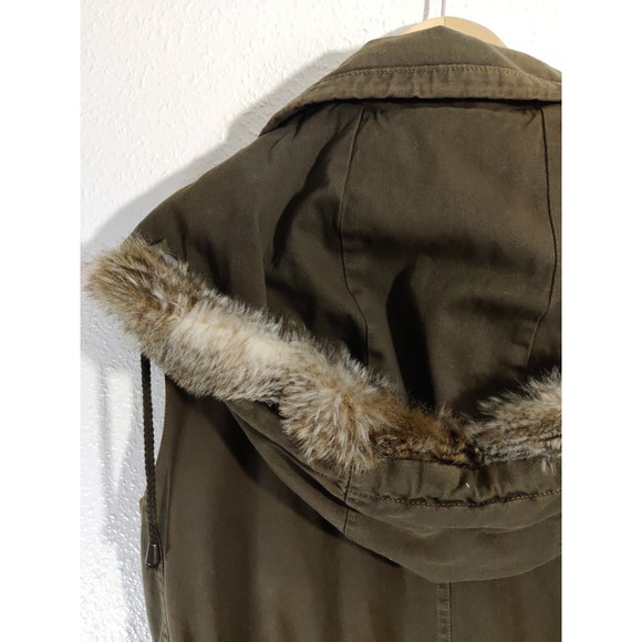 3/$20 Velvet By Graham Spencer Womens Green Fur Hoodie Full Zip Utility Vest S - Picture 8 of 12
